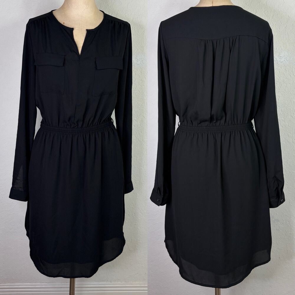 Mossimo Long Sleeve Pull On Dress Black Size S, v-neck, casual, work, office